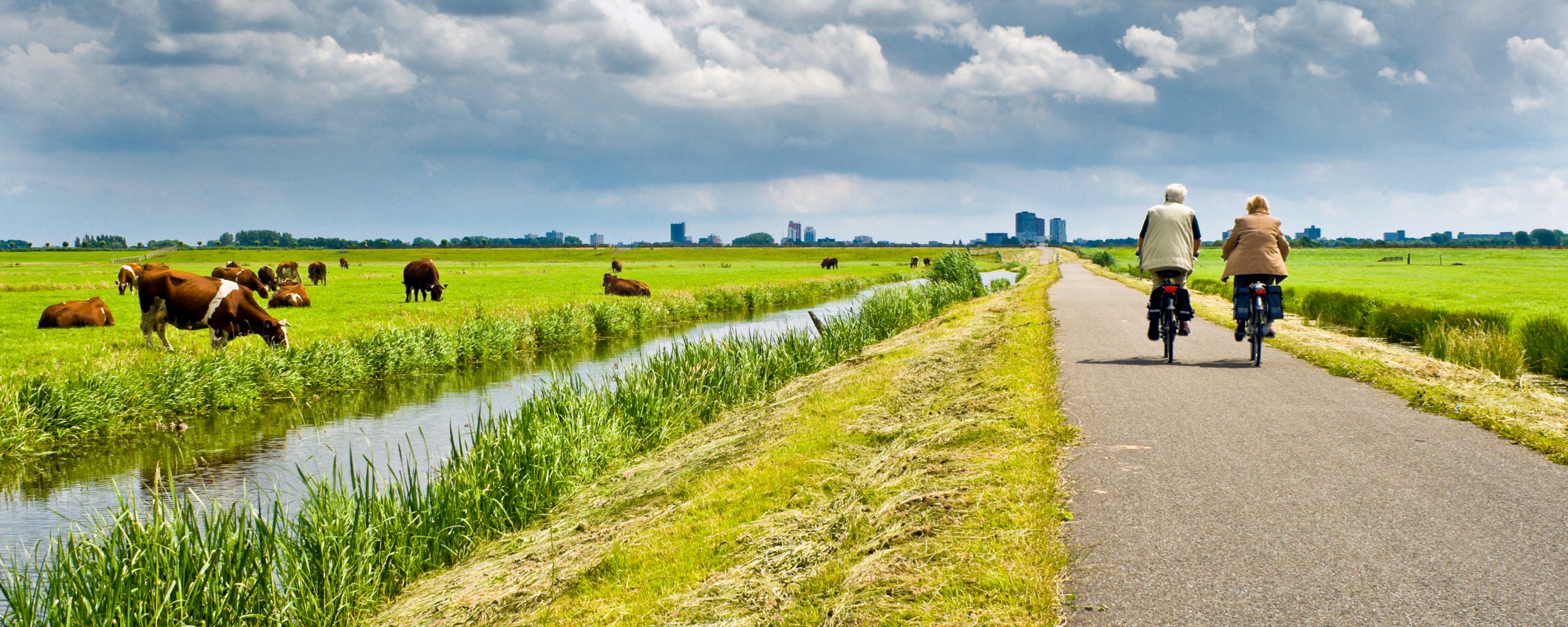 Fietsen langs de sloot in de polder